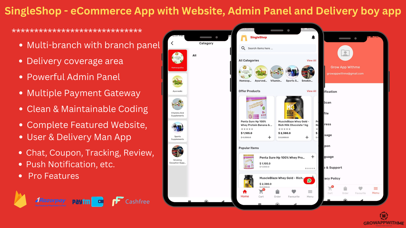 medical shop app with website , Admin panel and delivery boy app includes