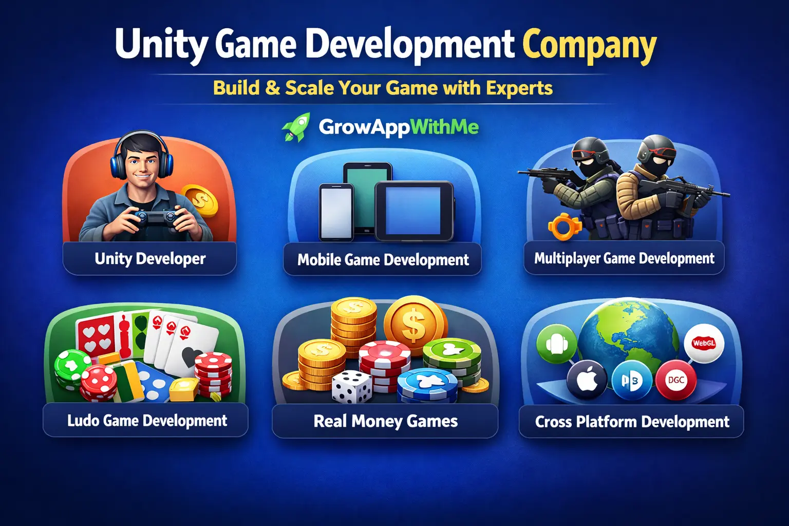 Unity Game Development Services by GrowAppWithMe: Build Scalable, Engaging Games for Every Platform