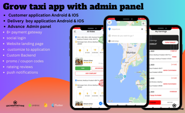 Grow taxi - complete solution taxi application with admin panel ( users app and driver app )