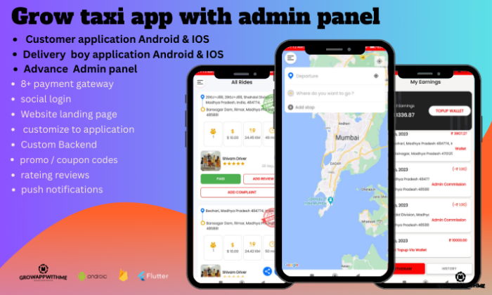 Grow taxi - complete solution taxi application with admin panel ( users app and driver app )