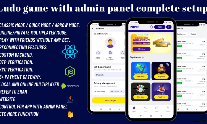 Ludo Zupee Clone with Admin Panel Complete Setup (React Native or Node.js)