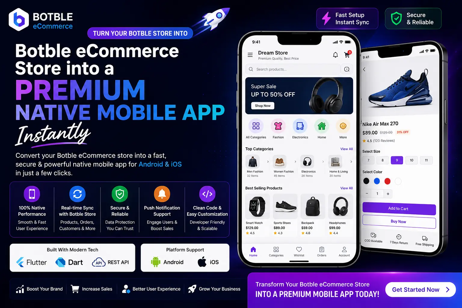 Botble eCommerce Store into a Premium Native Mobile App Instantly