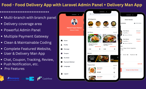 GrowFood- website and Food Delivery App with Laravel Admin Panel + Delivery Man App