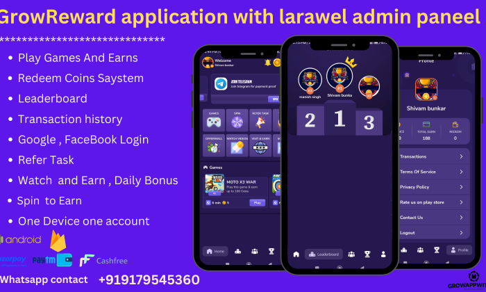 Grow rewards app with laravel admin panel download